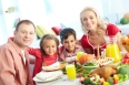 Family by festive table